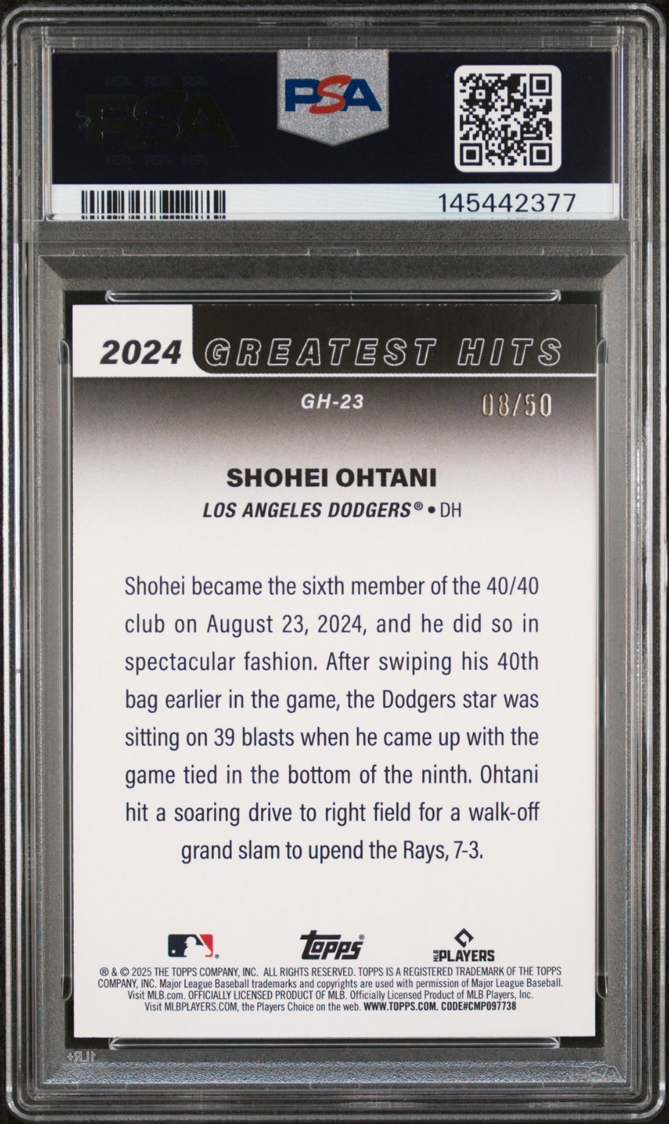 2025 Topps NOW Shohei Ohtani 2024 GREATEST HITS-GOLD FOIL PSA {9} MINT #8/50