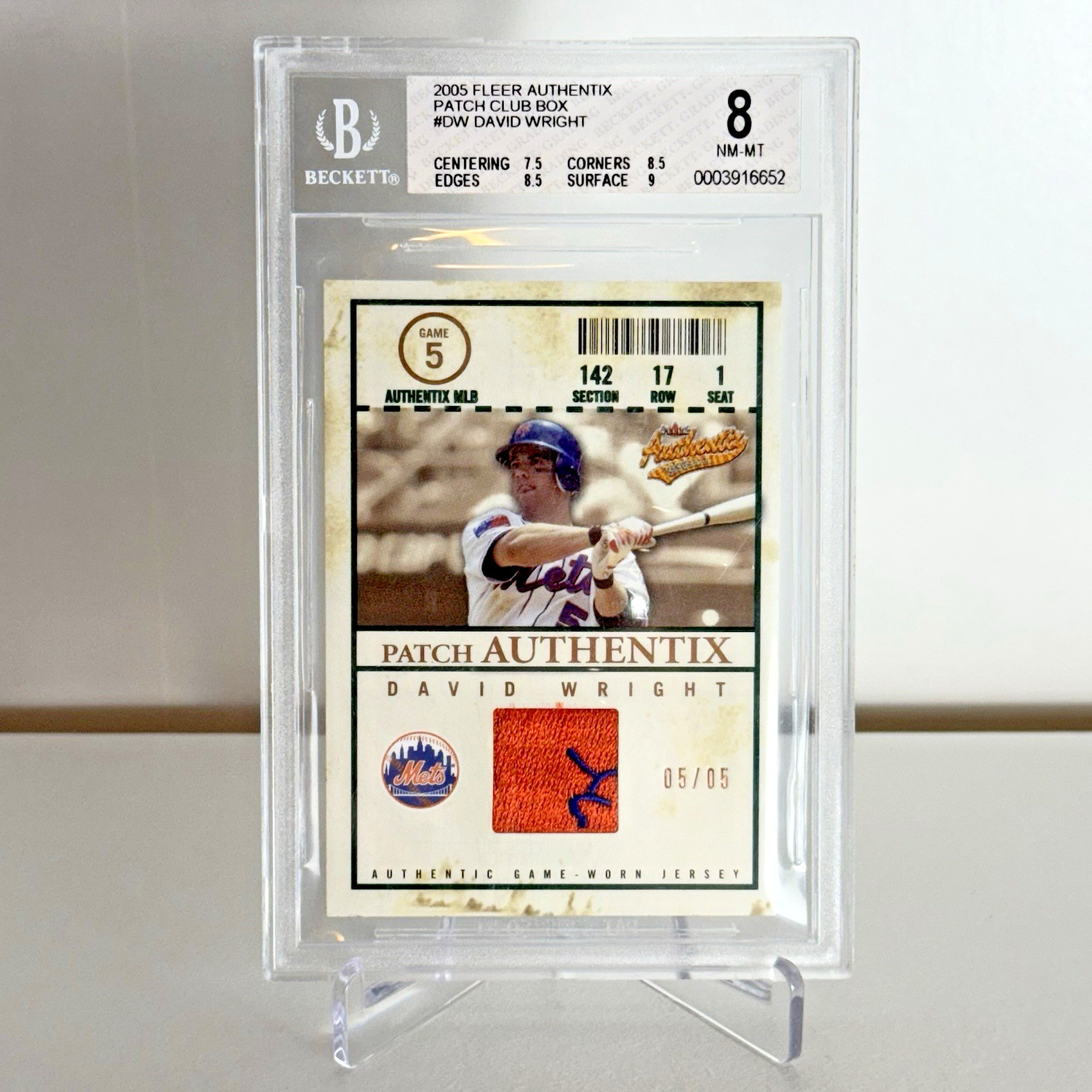 RARE 2005 Fleer Authentix #DW David Wright /5 Rookie Shea Patch Club Box