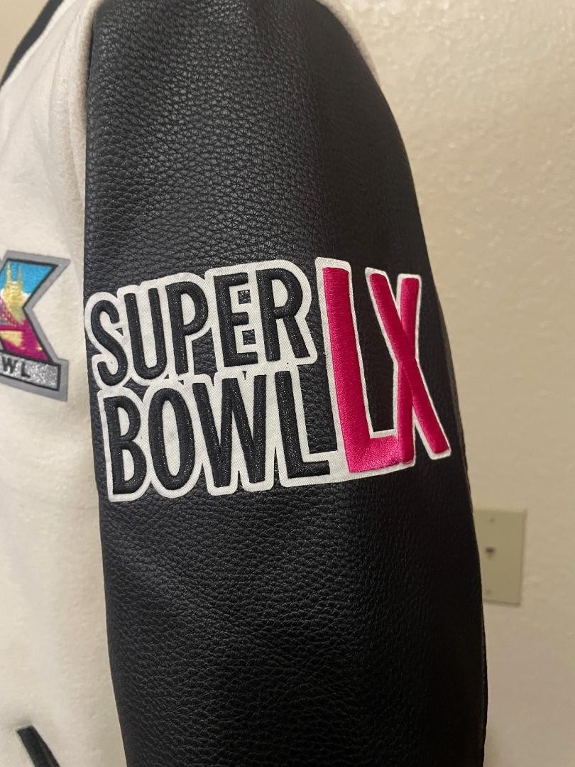 2026 NFL Super Bowl LX San Francisco Rib Wool Varsity Jacket Cream Size XL