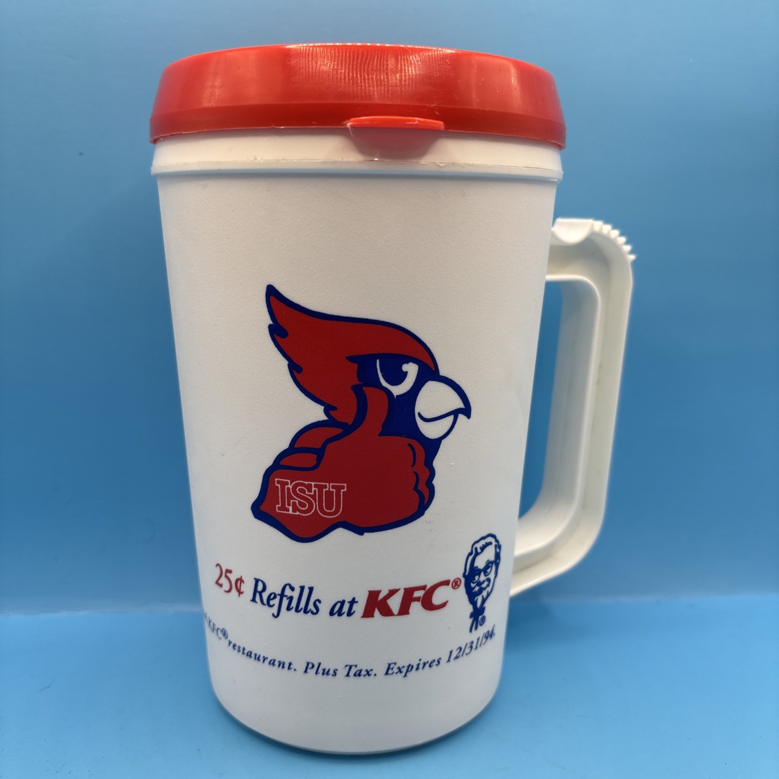 VTG 1994 Illinois State University “Thumbs Up” Reggie Redbird 22oz. Travel Mug