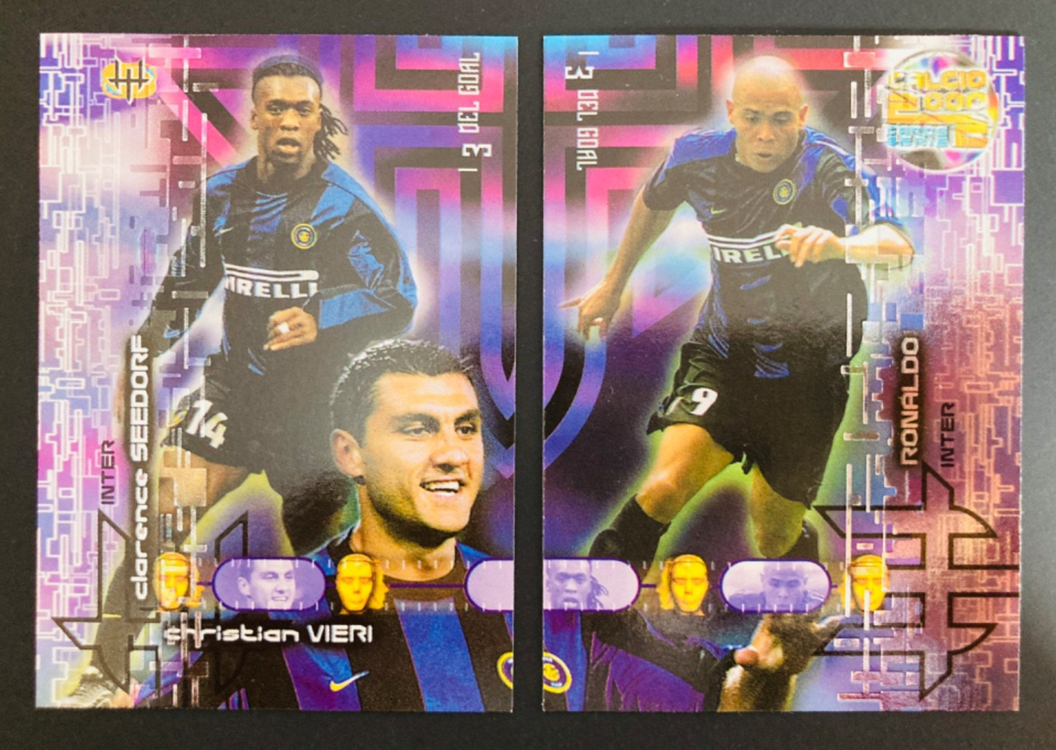 1999-00 Panini Calcio cards 2000 # 85-86 Seedorf Vieri Ronaldo Inter Milan foil