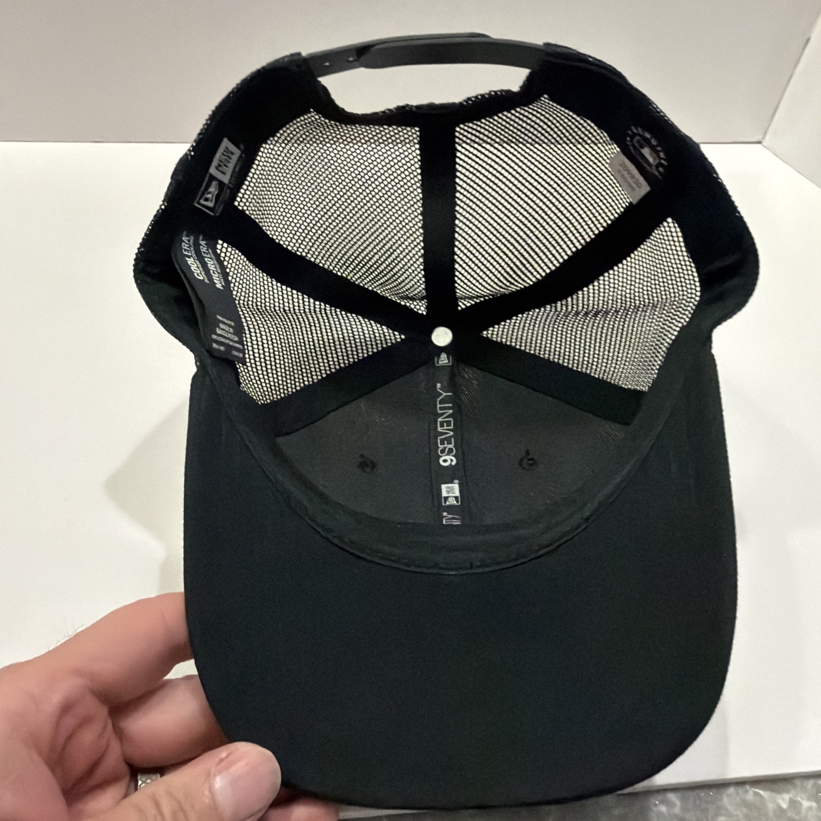 LA Dodgers New Era Trucker Cap Black White Logo Mesh Snapback Hat 9Seventy
