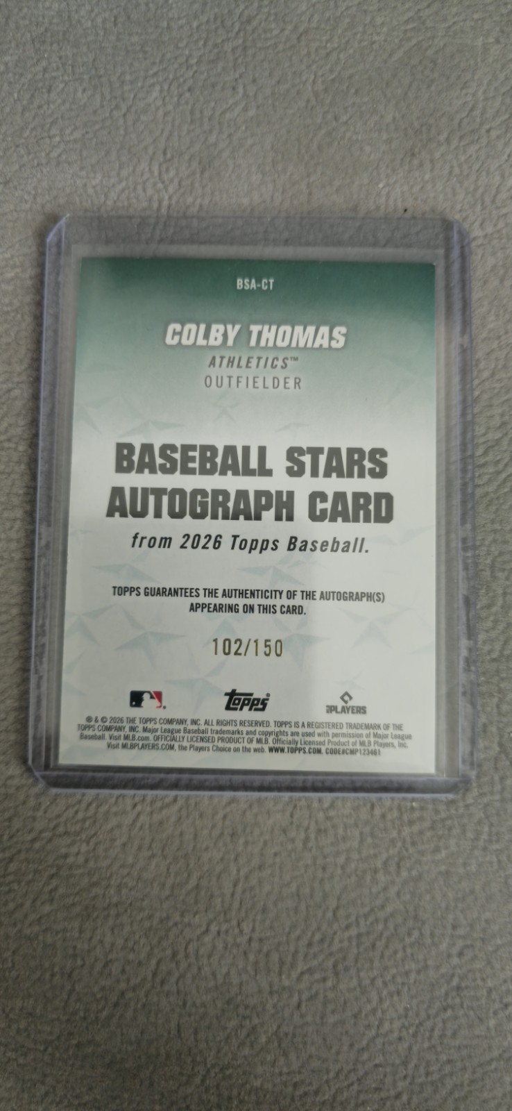 2026 Topps Series 1 Colby Thomas Rookie Baseball Stars Auto Blue /150 #BSA-CT