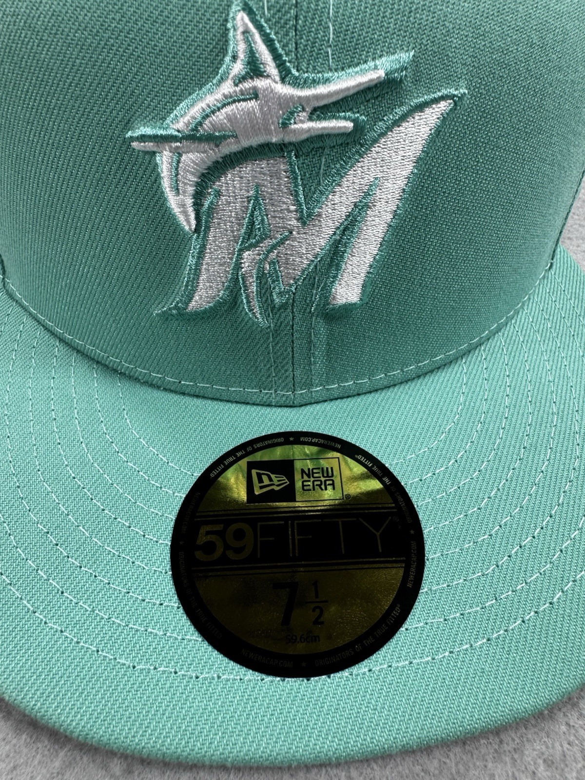 New Era 59FIFTY Miami Marlins Mint Green Fitted Hat 7 1/2 MLB Cap New