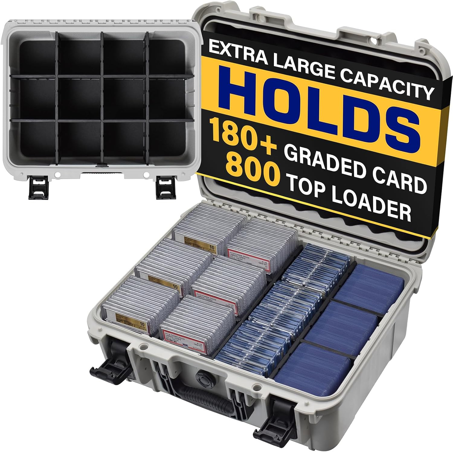 Graded Card Case Storage Box, XL Baseball Trading Card Box with 8 Adjustable Div