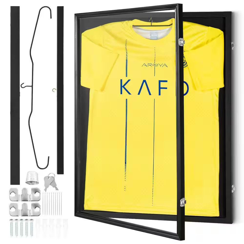 Black Jersey Display Frame Case 23.3 X 31.2 X 1.5In. Lockable Sport Jersey Shado