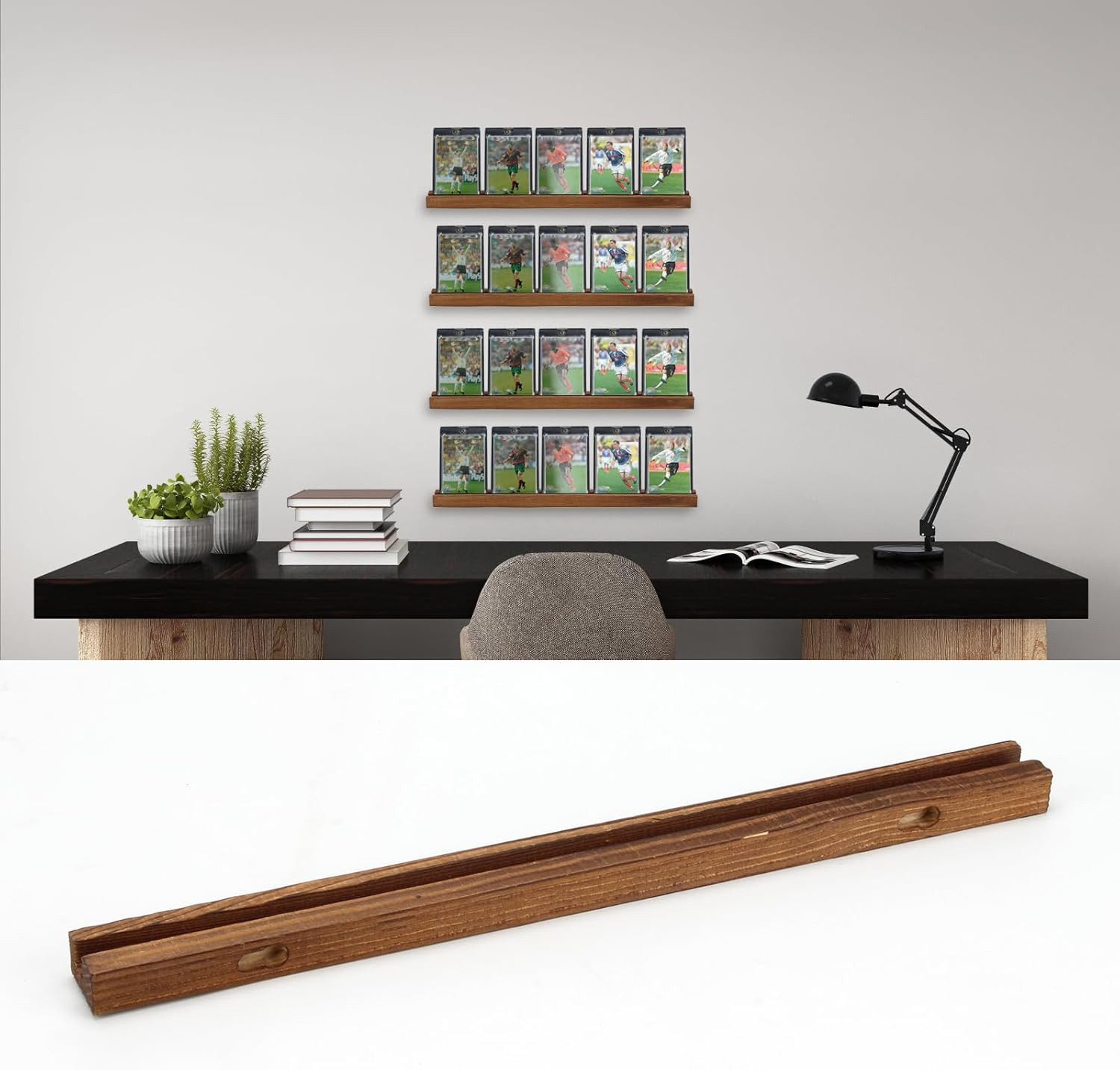 4 Pack Sports Card Display Shelf for Wall, Wood Playing Card Holder Stand, Wall