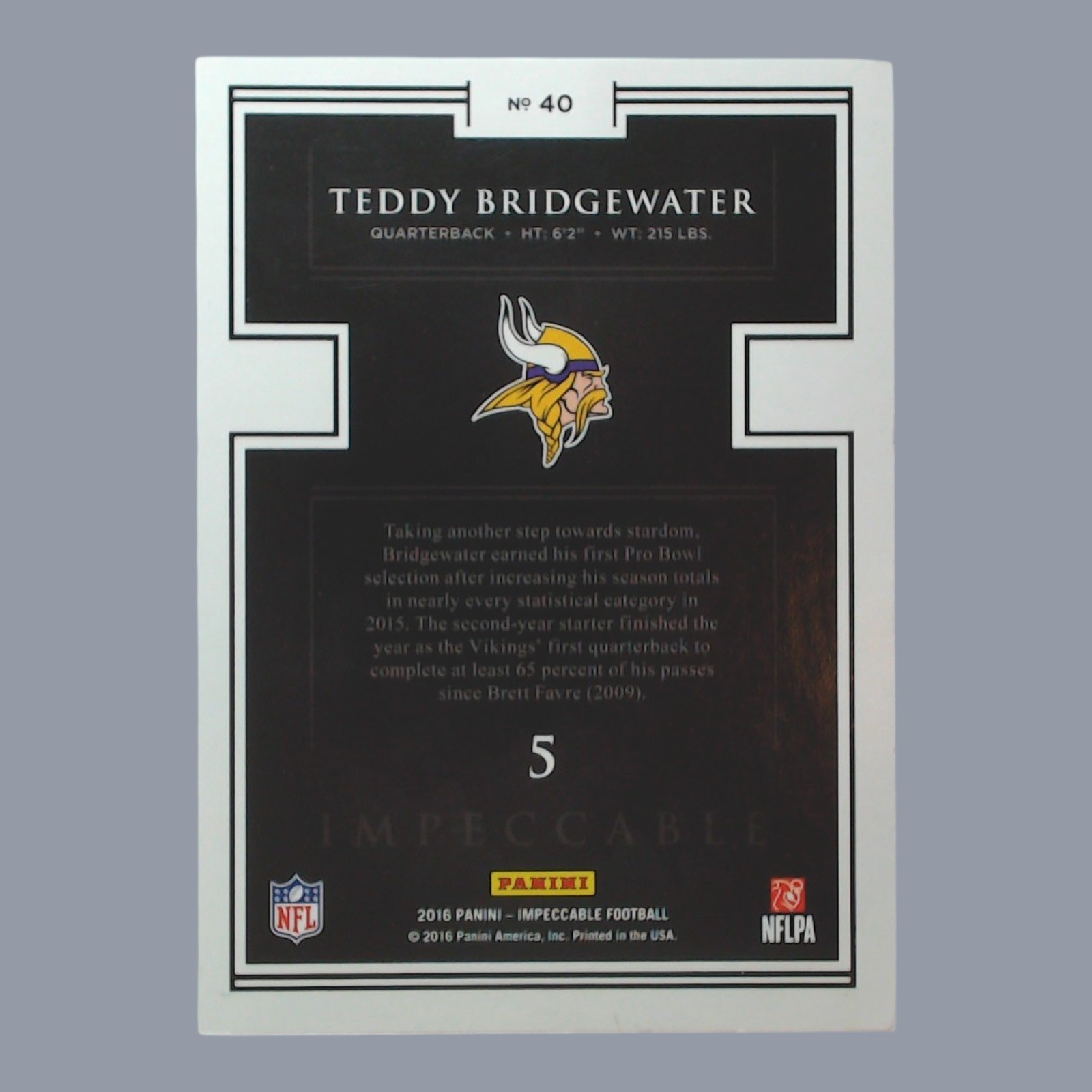 Teddy Bridgewater 2016 Impeccable Silver NFL Logo 1 oz Silver 01/10