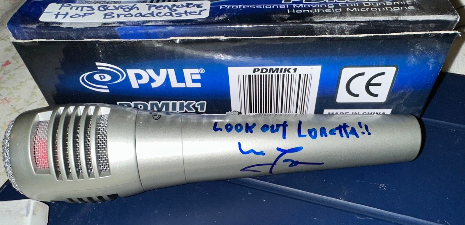 MIKE LANGE SIGNED MICROPHONE PITTSBURGH PENGUINS HOF AUTOGRAPH WITH INSCRIPTION