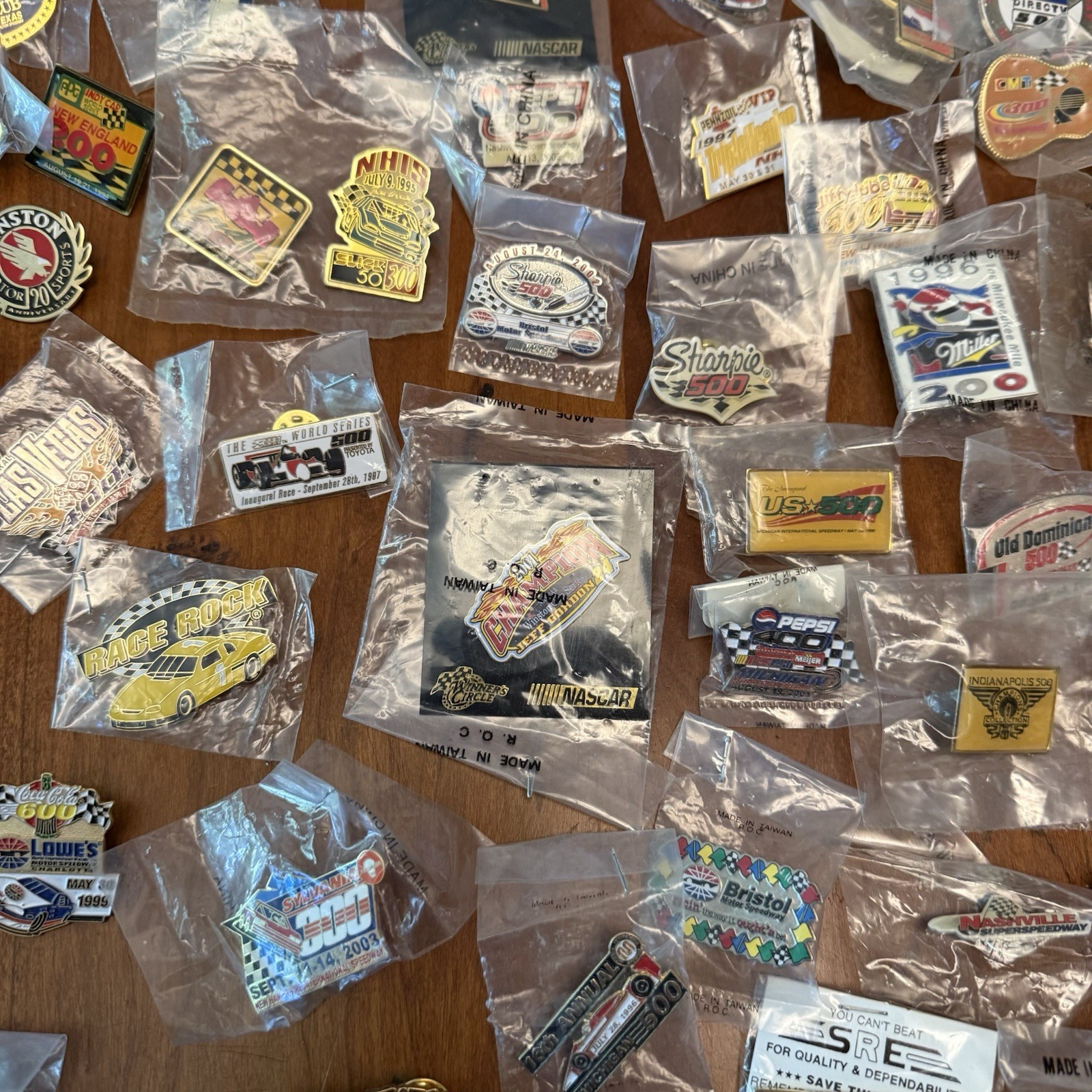Lot of 200+ Vintage NASCAR Pins Daytona Indy Racing Race Car Bulk Lot Enamel