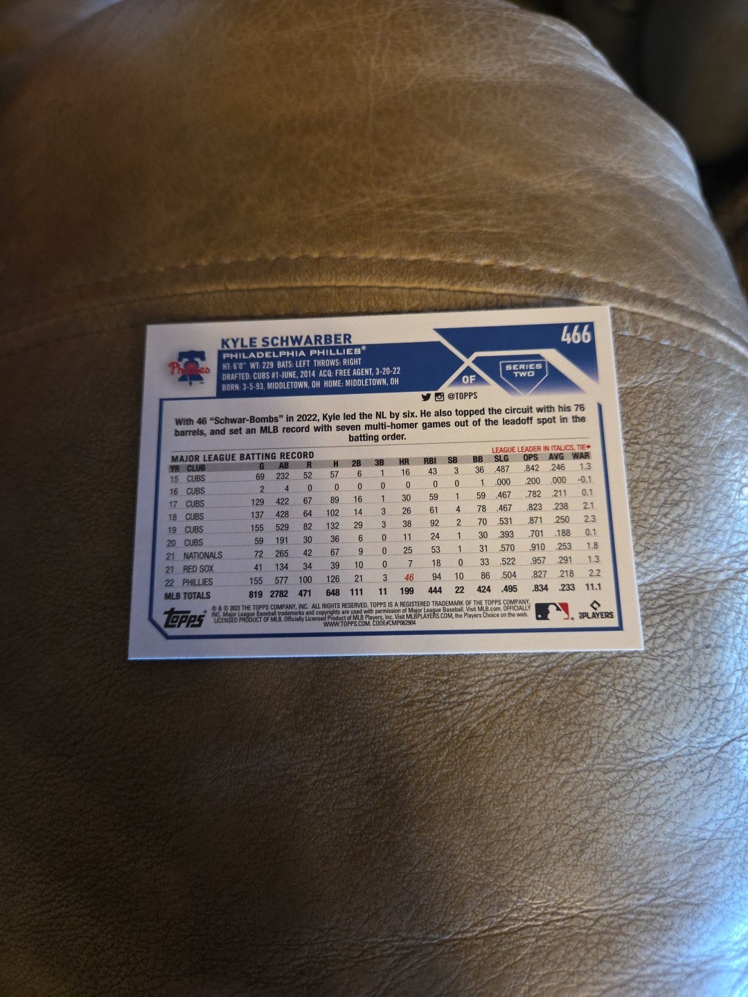 2023 Topps Kyle Schwarber Philadelphia Phillies #466