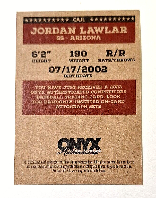 2022 Onyx Vintage Competitors Blue Ink Signatures #CAJL Jordan Lawler Rc Auto SP
