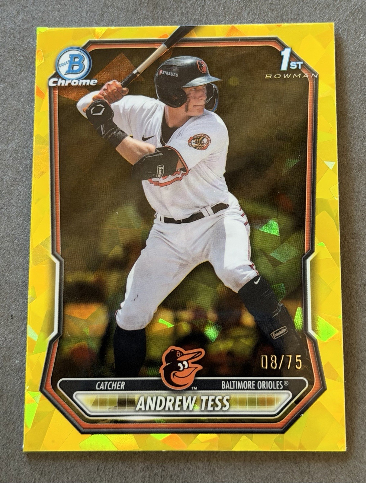 2026 Bowman Chrome 1st 08/75 Yellow Sapphire Andrew Tess RC Orioles