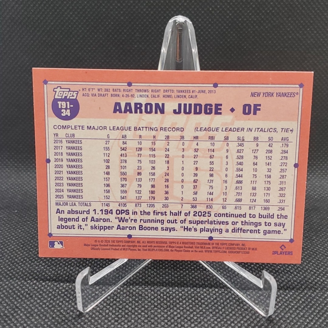 Aaron Judge 2026 Topps Series 1 1991 #T91-34 New York Yankees