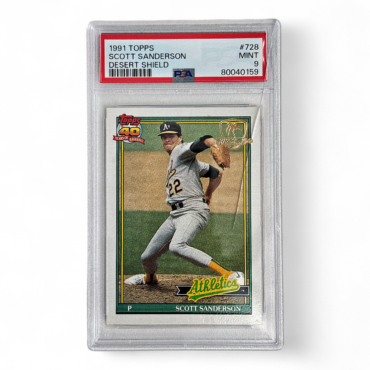 1991 Topps Scott Sanderson Desert Shield #728 Mint PSA 9 Damaged Slab