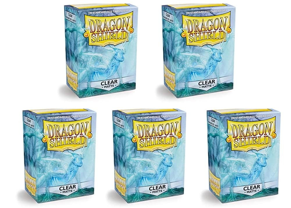 5 Packs Dragon Shield Matte Clear Standard Size 100 ct Card Sleeves Value Bundle