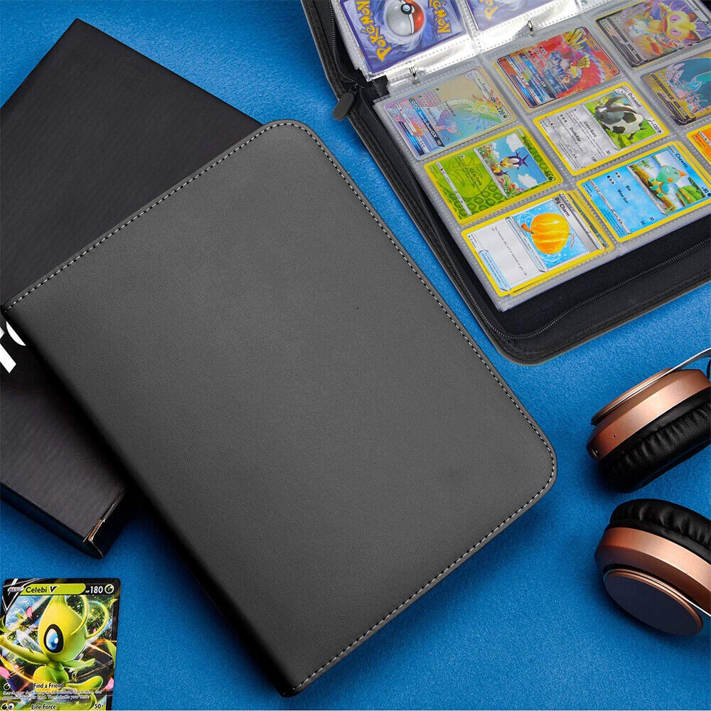 900 Card Pocket Binder with Zipper 9 Pocket Trading Card Album Folder Case Black