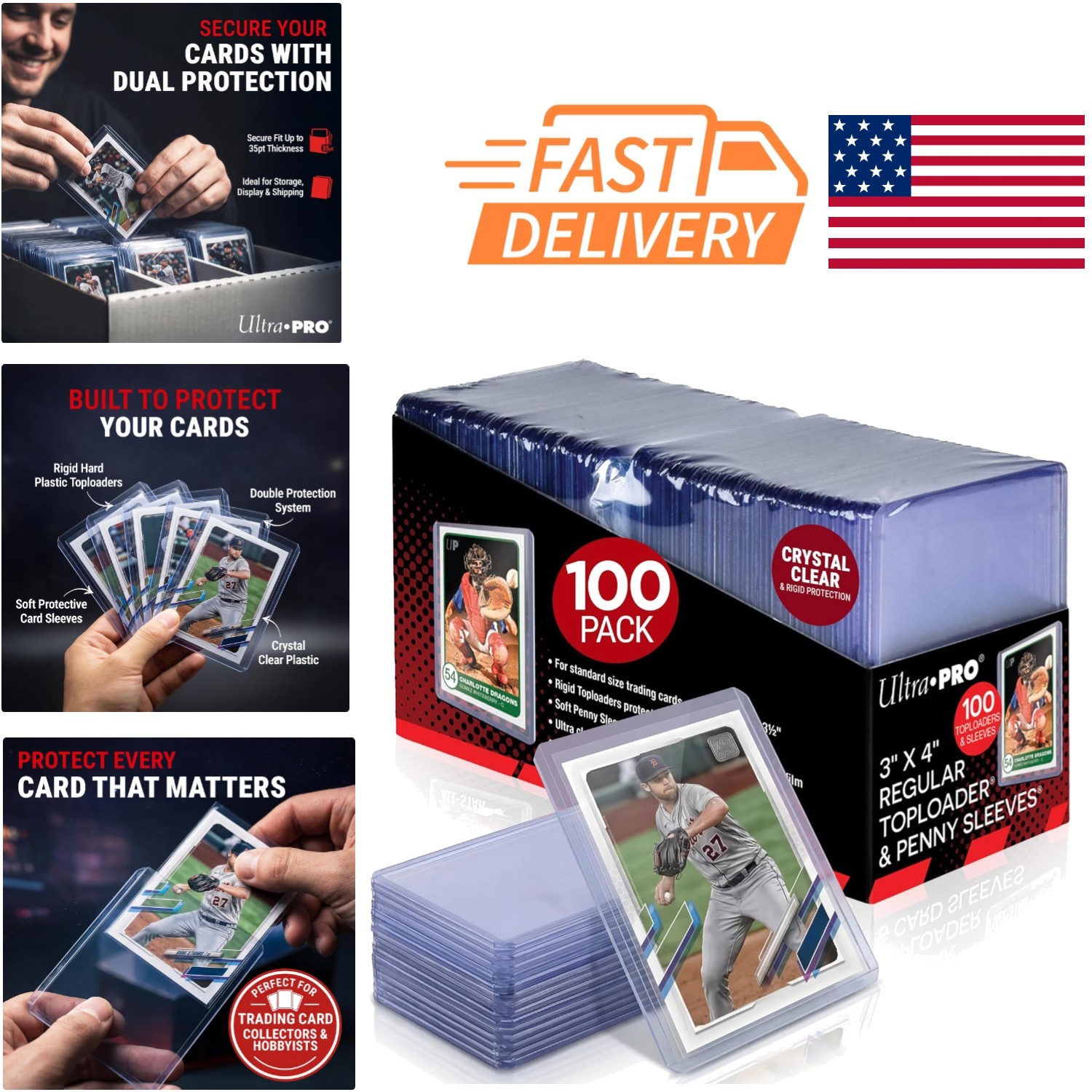 Collectible Card Protectors 3 x 4 Inches Toploaders and Sleeves 200 Pieces