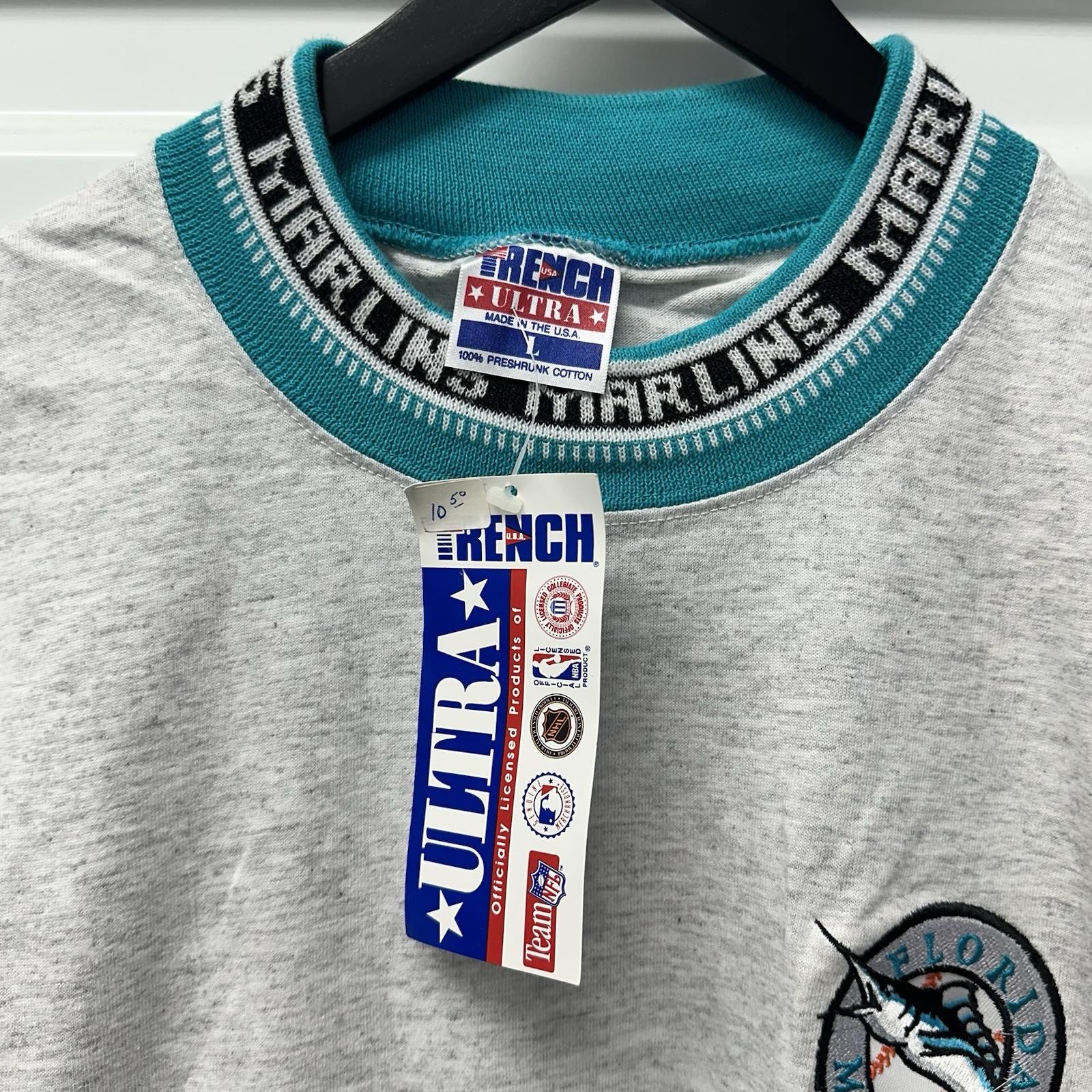 Vintage Florida Marlins Trench T Shirt Made In USA Men’s L Grey MLB SnapBack MIA