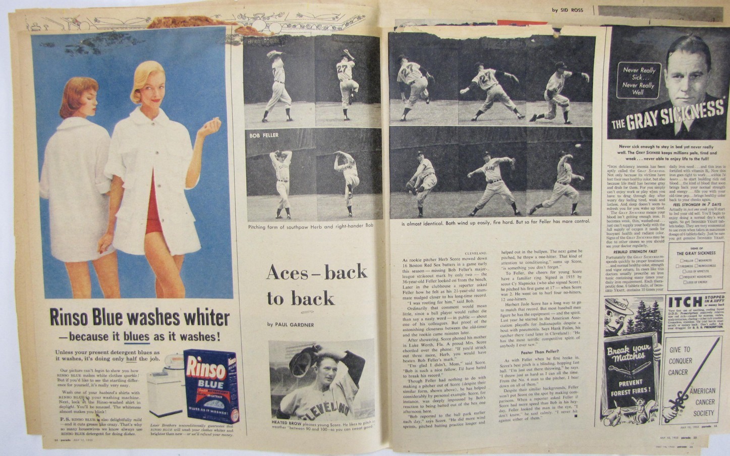 Vintage 1955 MLB Bob Feller vs Herb Score Baseball Newspaper Magazine