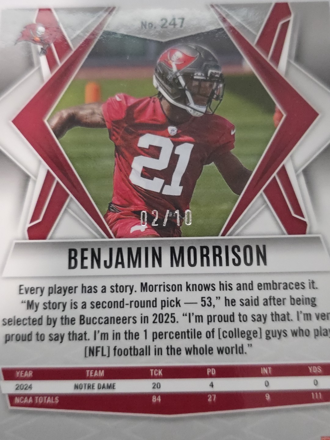 2025 Panini Phoenix Rookies Benjamin Morrison #247 Colorburst /10 TB Buccaneers