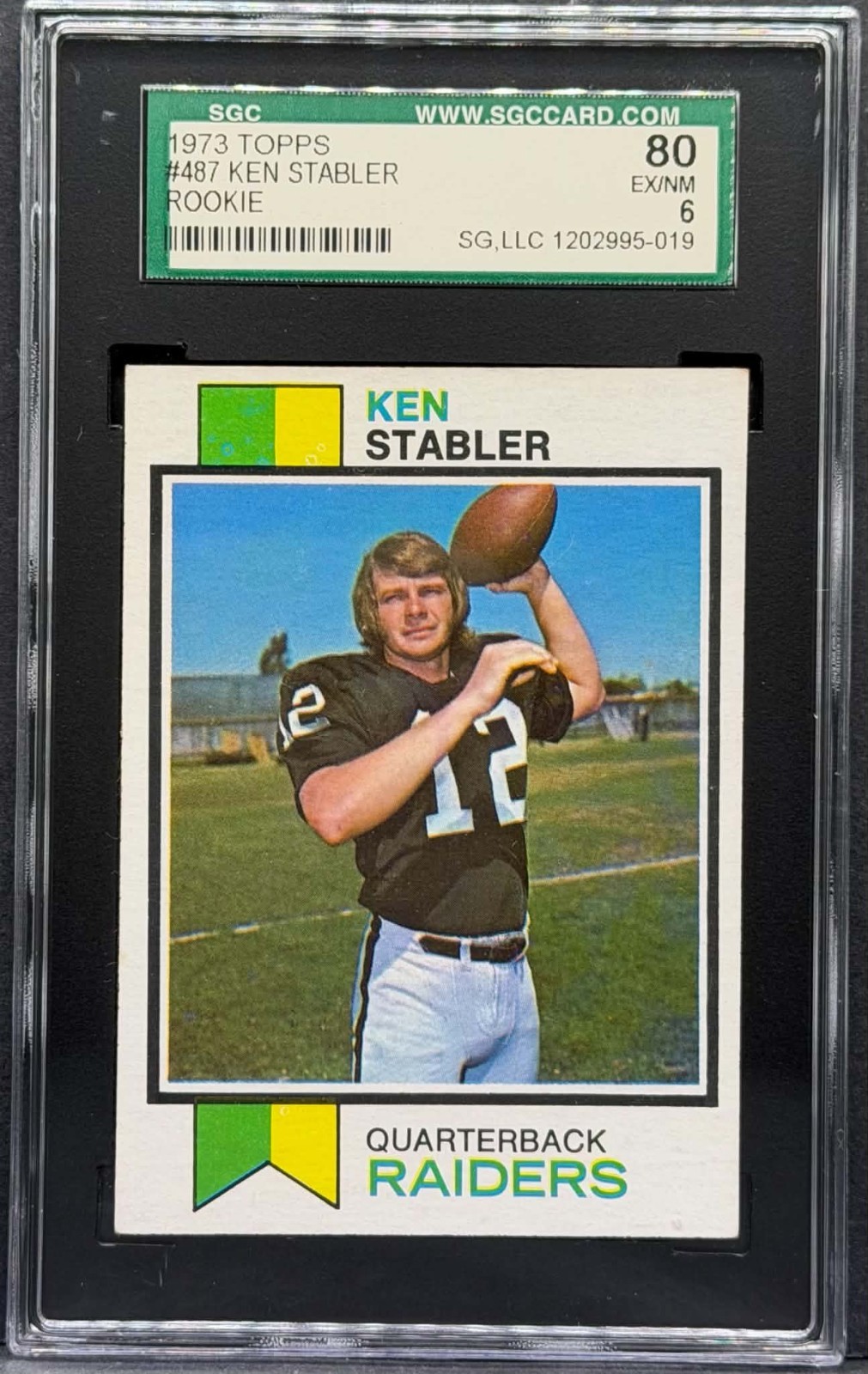 1973 Topps Football – Ken Stabler Rookie Card #487 – HOF RC – Graded SGC 6 EX-MT