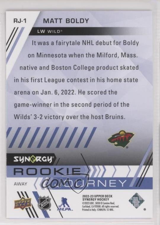 2022-23 Upper Deck Synergy Rookie Journey Red Away /499 Matt Boldy #RJ-1 RC 14sr