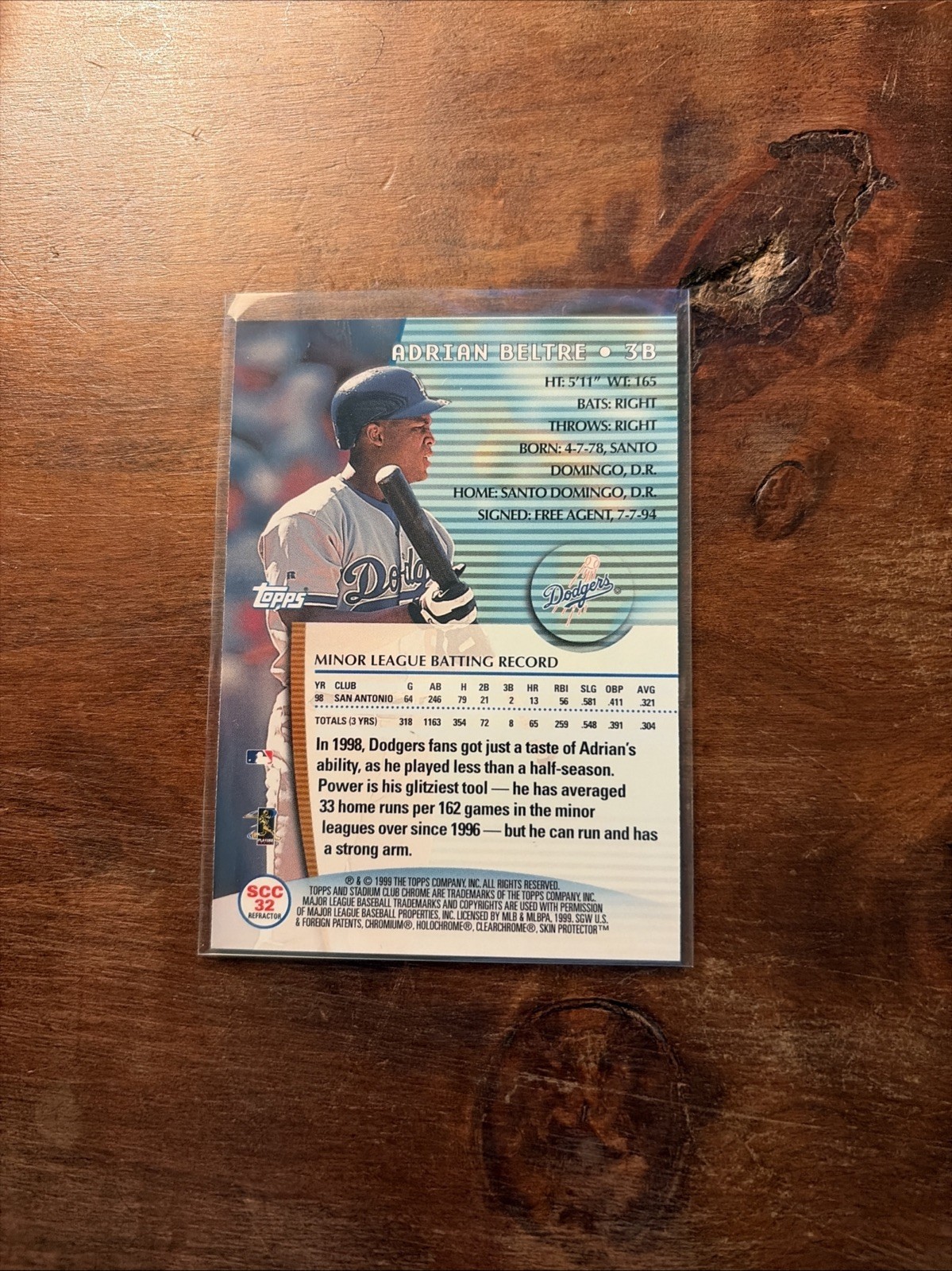 Adrian Beltre 1999 Topps Stadium Club Chrome Refractor #SCC32 Dodgers
