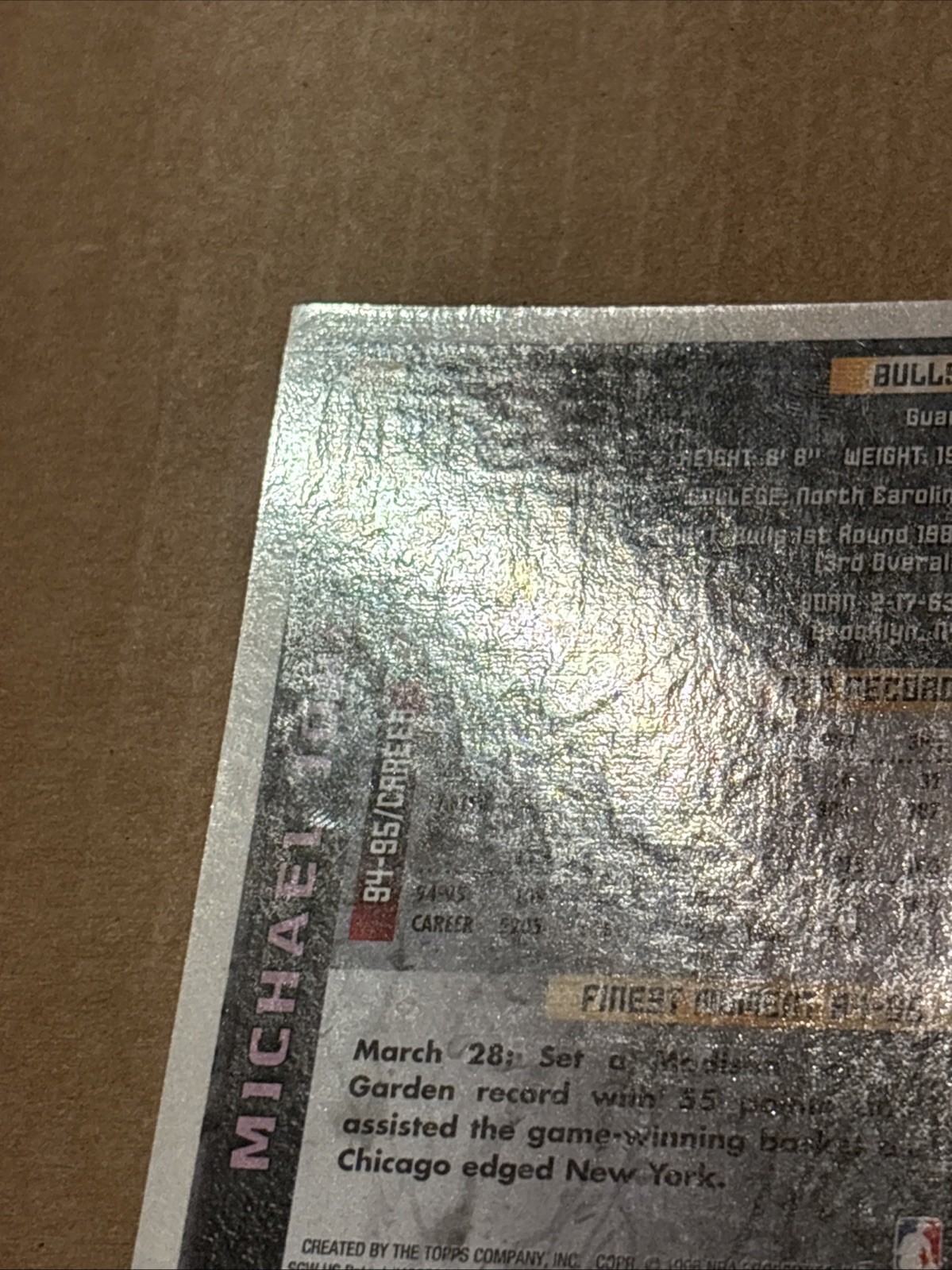 1995-96 Topps Finest Michael Jordan #229 w/ Protective Coating Chicago Bulls