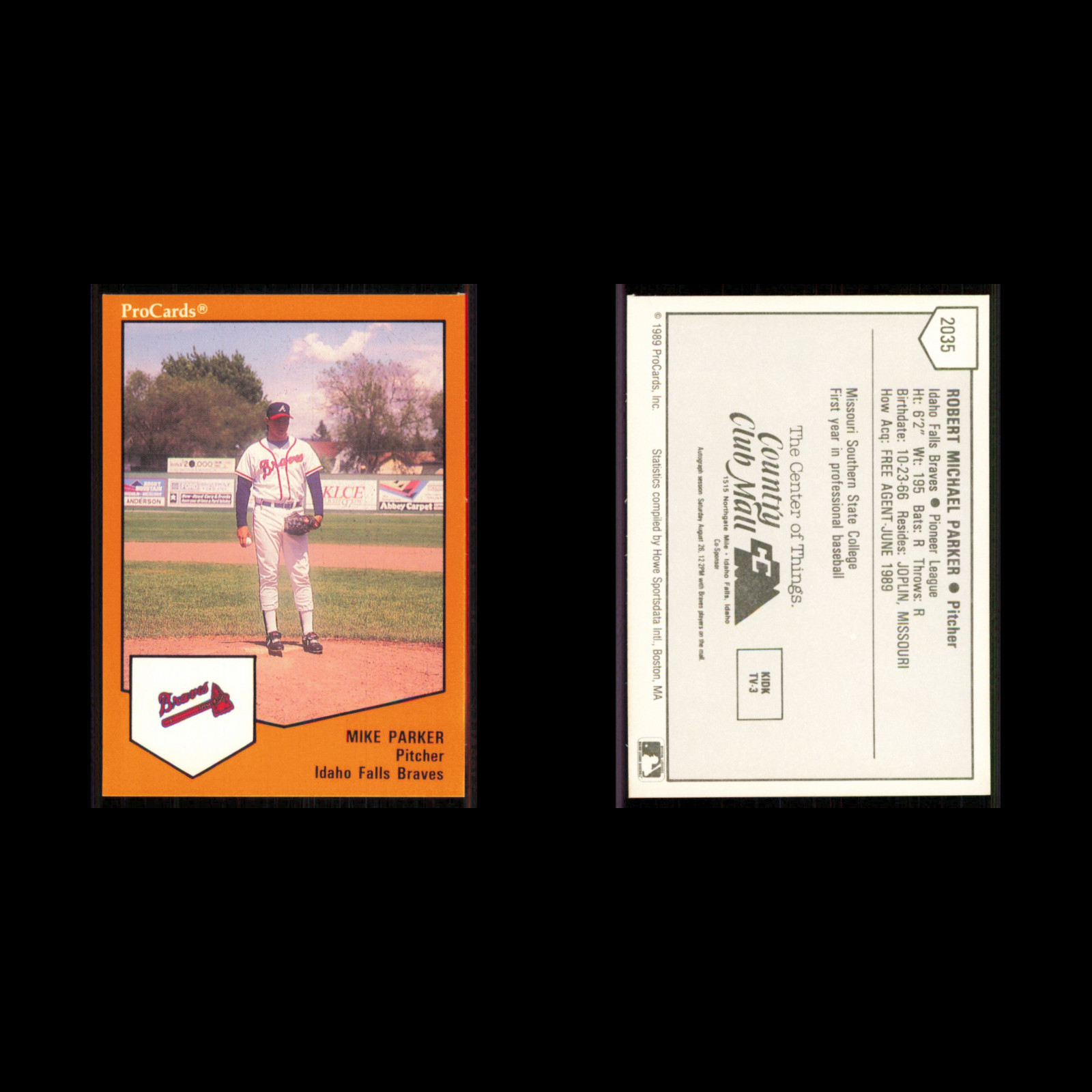 Mike Parker #2035 1989 ProCards Minor League Team Sets Idaho Falls Braves Card