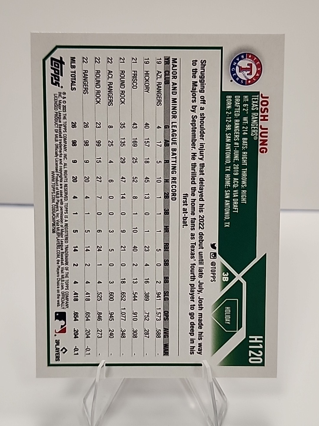 2023 Topps Holiday Josh Jung Texas Rangers #H120
