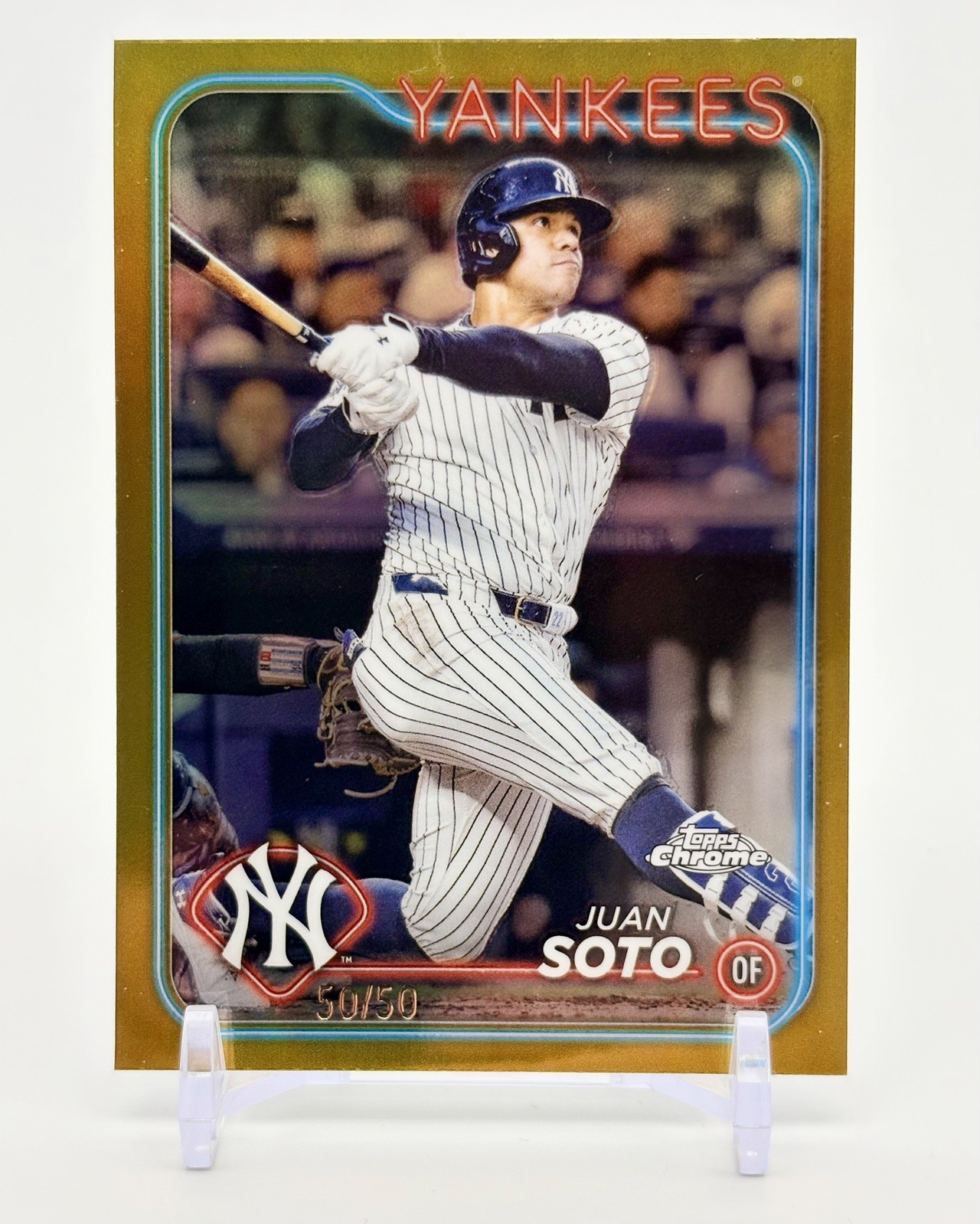 Juan Soto 2024 Topps Chrome Gold Refractor 50/50 Bookend #150 Yankees