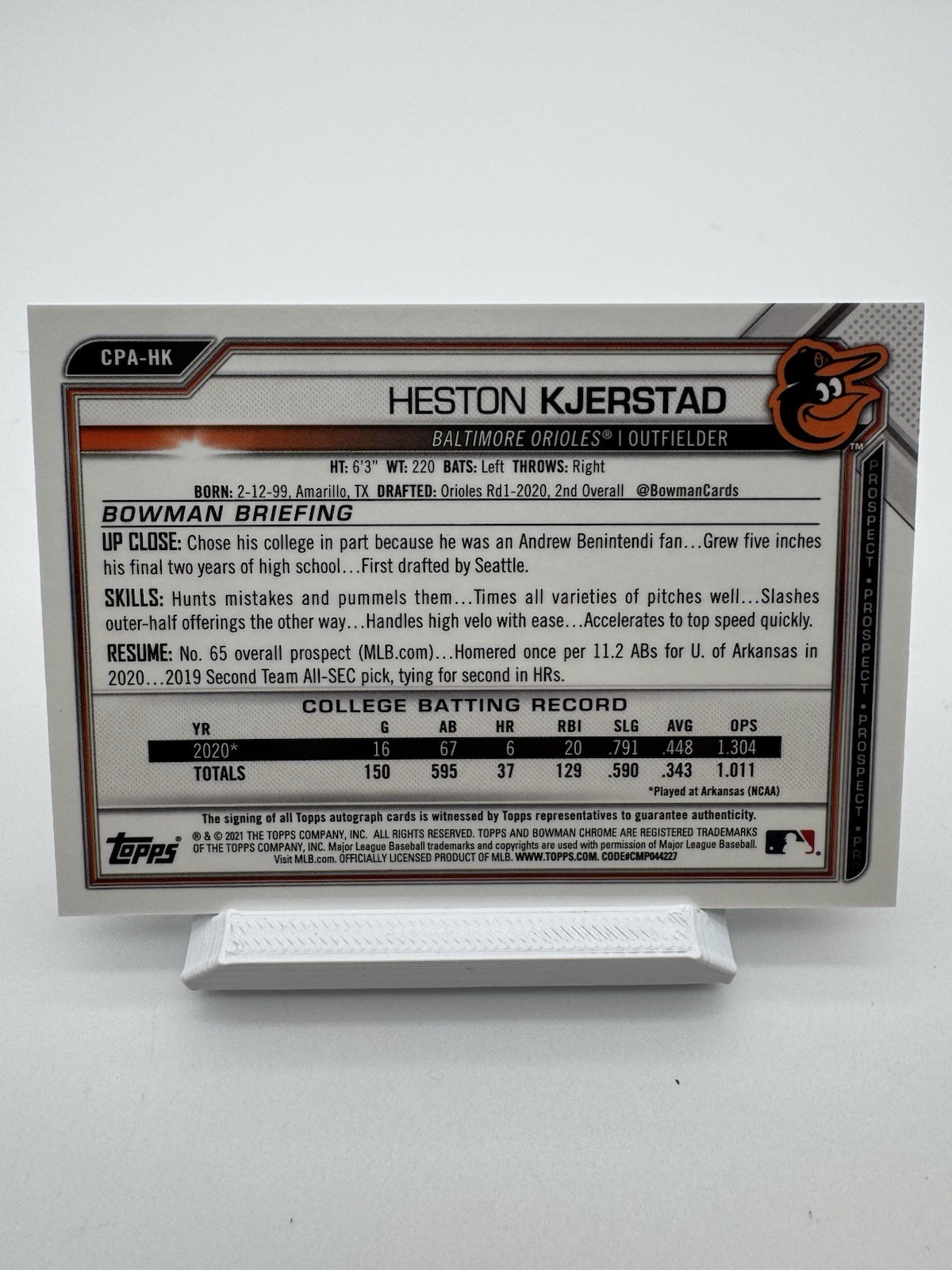 2021 Bowman Chrome Heston Kjrestad Prospect Auto #CPA-HK