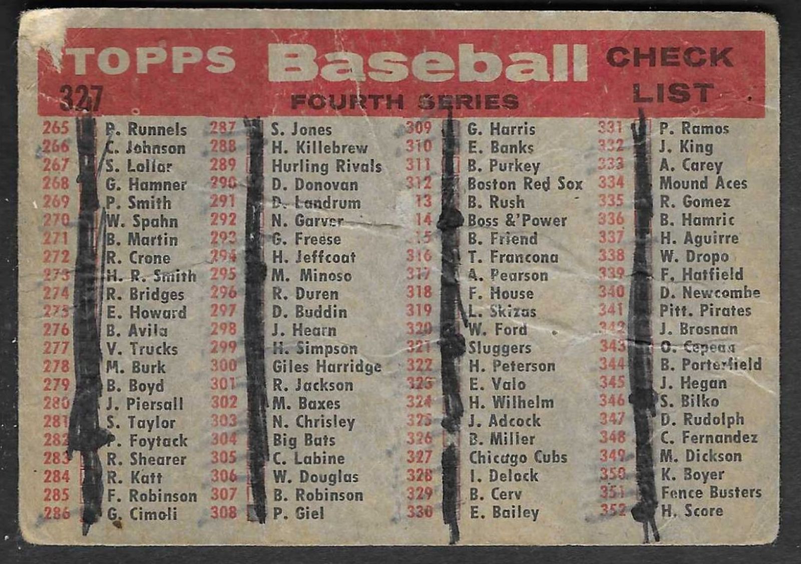 1958 TOPPS – #327 CHICAGO CUBS TEAM!! GREAT CARD!!