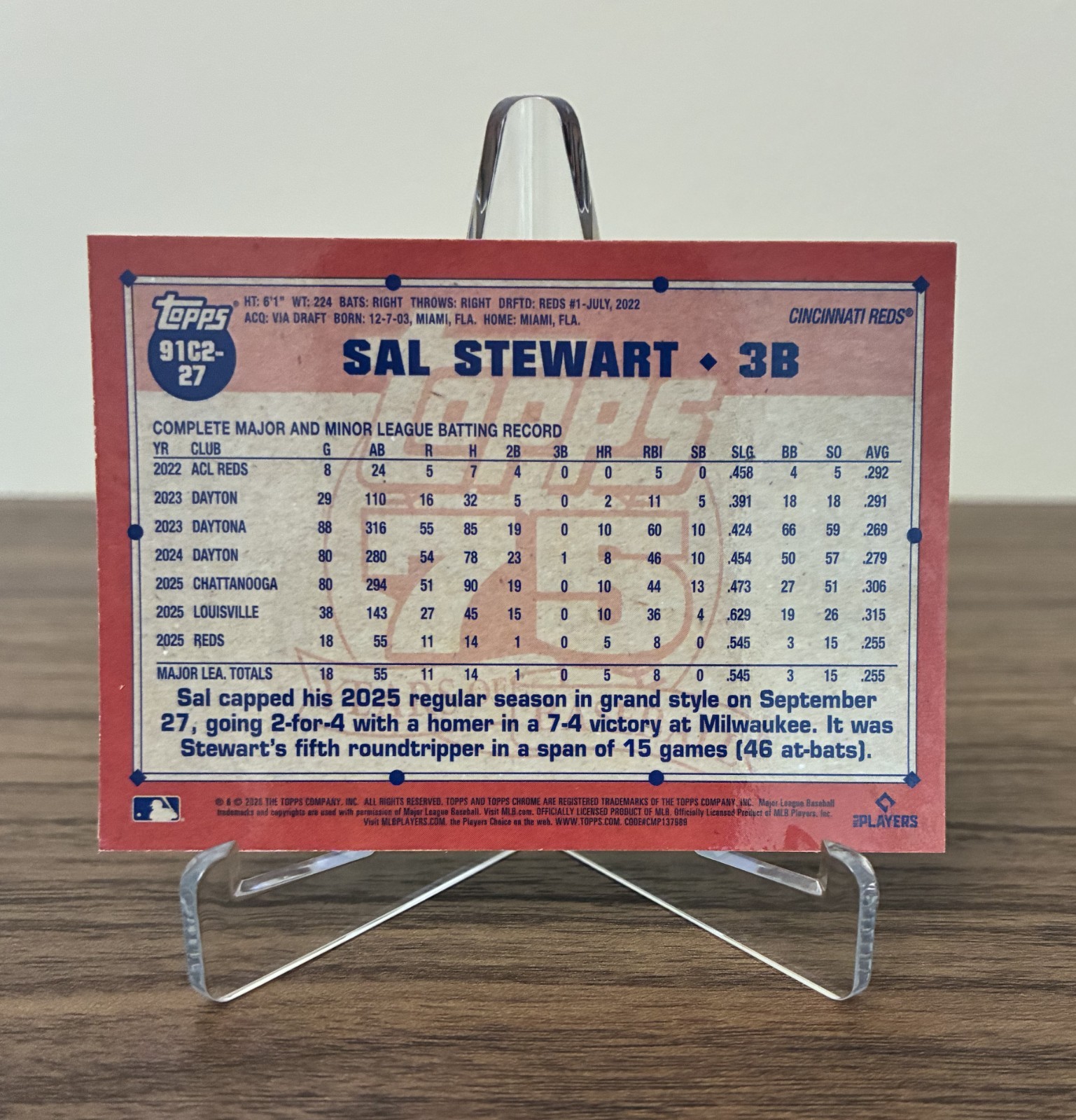 2026 Topps Series 2 – Sal Stewart – Rookie RC 1991 Chrome Mojo Refractor 91C2-27