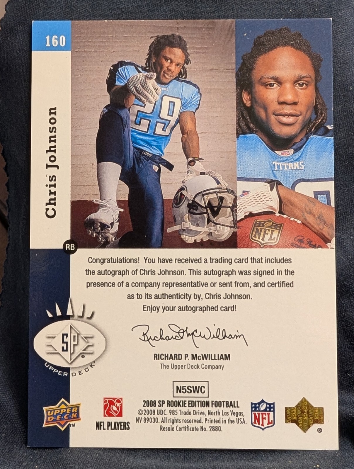 2008 SP Rookie Edition – Premier Prospects Chris Johnson Autographs (AUTO, RC)