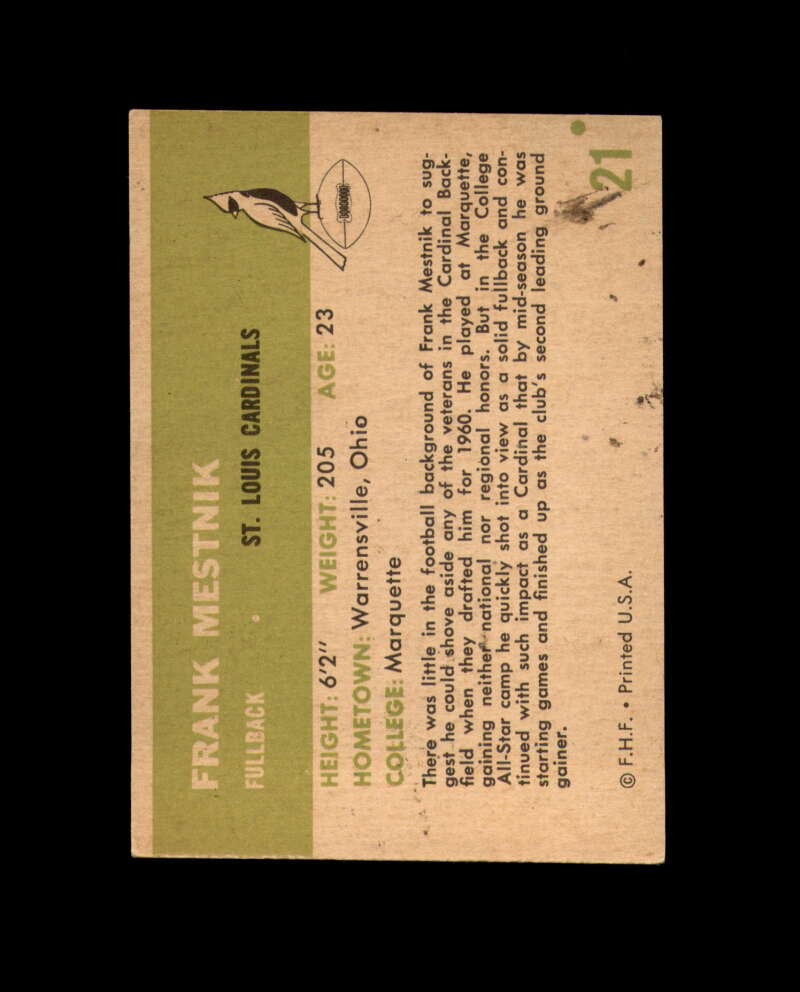 Frank Mestnik Signed Original 1961 Fleer St. Louis Cardinals Autograph