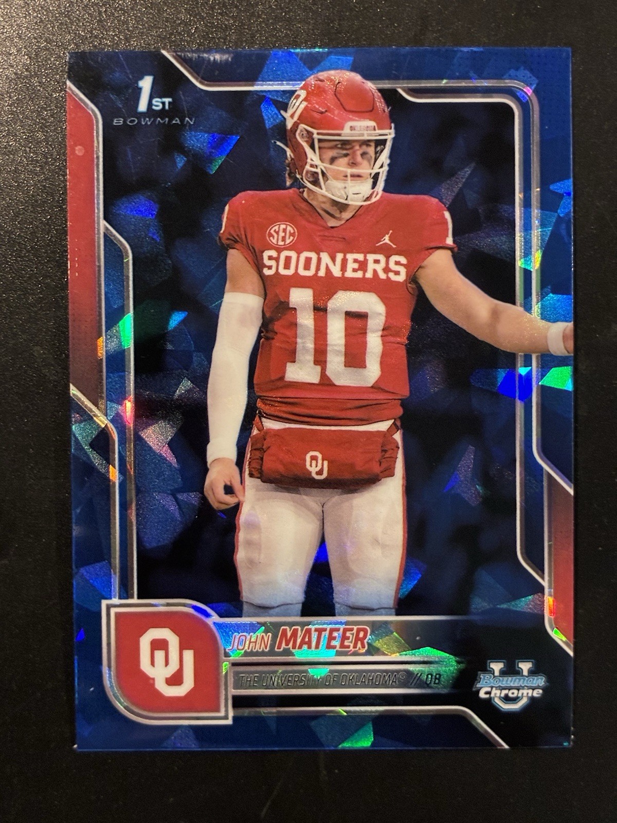 2025 Bowman U Sapphire John Mateer 1st Blue Sapphire Cracked Ice