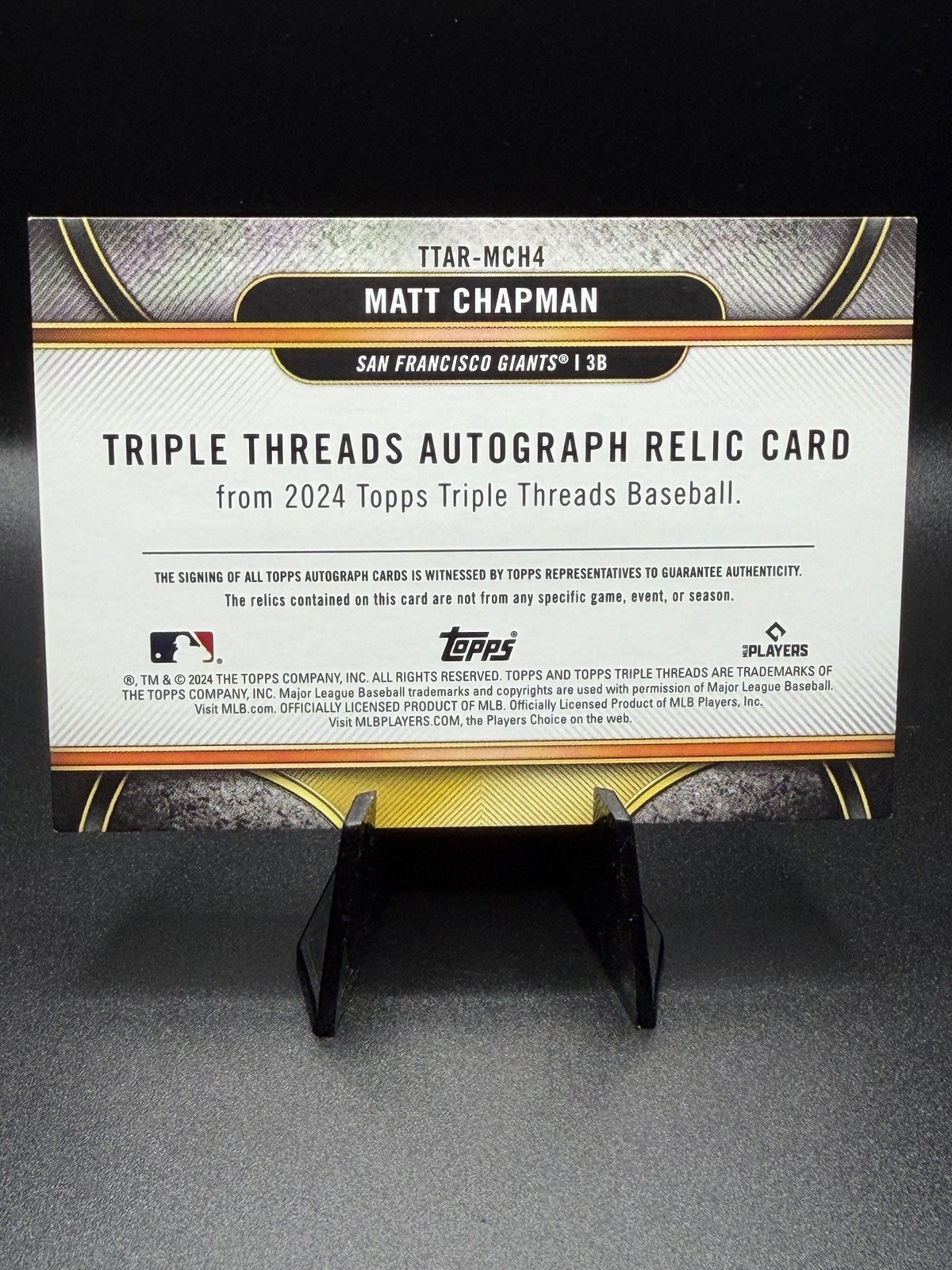 2024 Topps Triple Threads Matt Chapman Auto GU Patch 1/1 TTAR-MCH4 Hot Corner