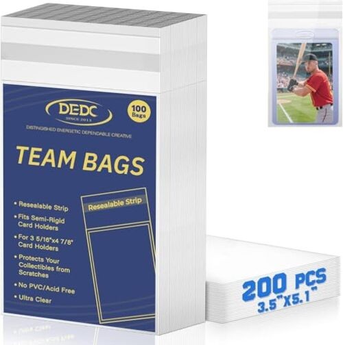 200Pcs Team Set Bags Resealable Card Holder for Semi Rigid Card 200 pcs