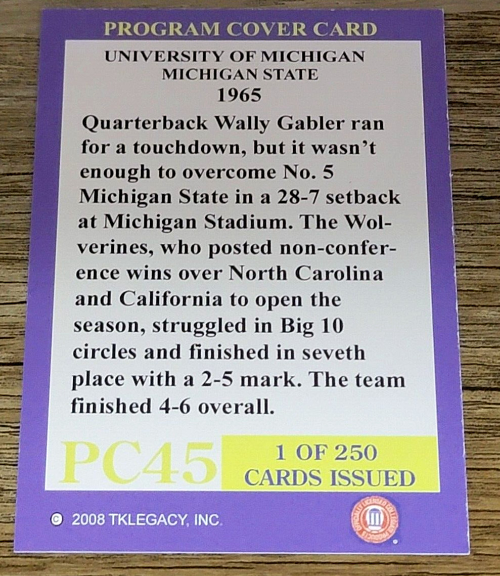 TK Legacy Michigan Wolverines PC42 Program Cover 1965 Wisconsin /250