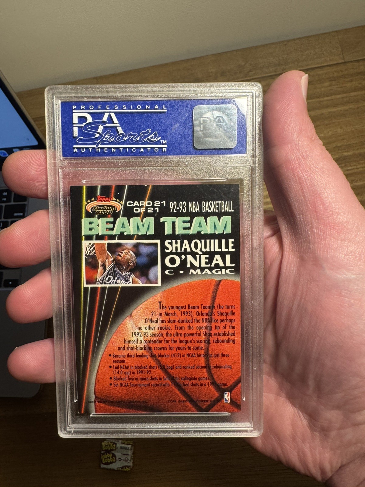 1992 STADIUM CLUB BEAM TEAM #21 SHAQUILLE O’NEAL PSA 8
