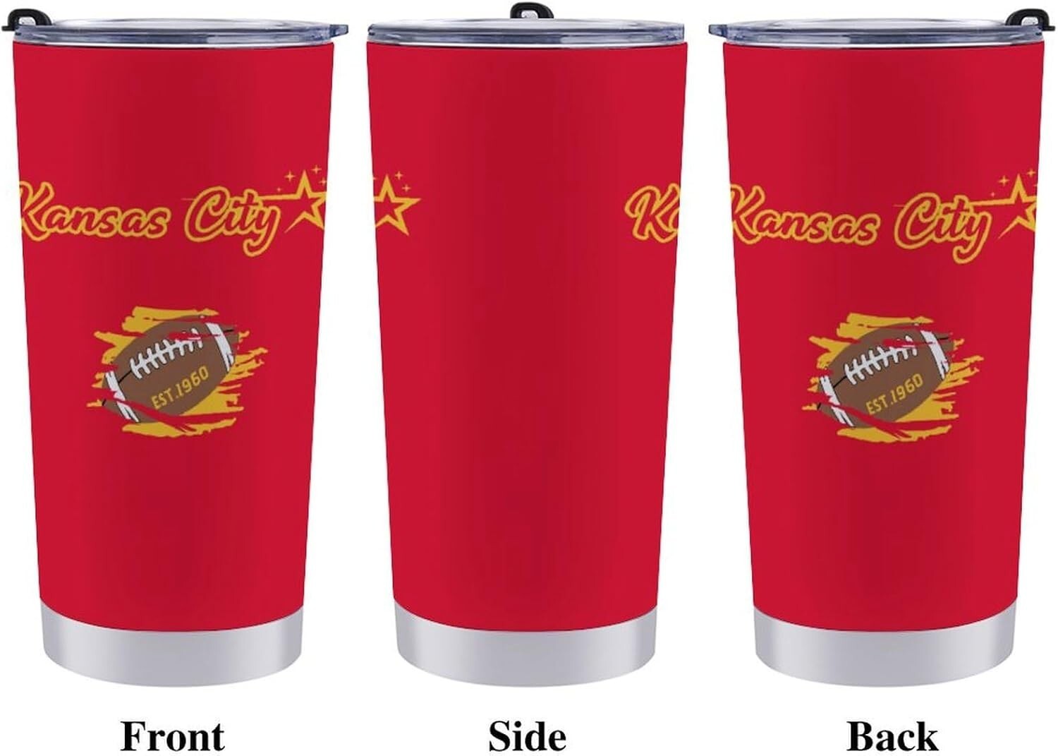 Kansas City Chiefs Tumbler Cup travel Mug Stainless, Red 20oz Hot Cold Insulated