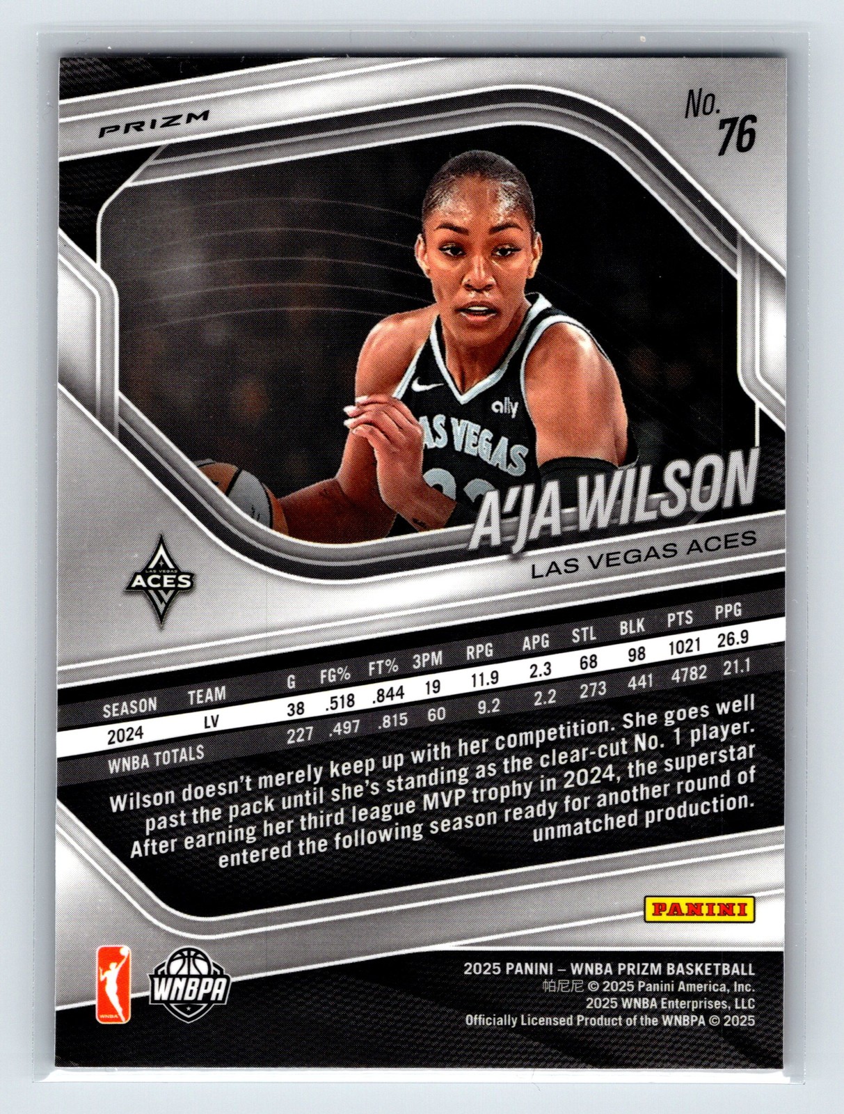 2025 Panini Prizm WNBA #76 A’ja Wilson Ice Orange Prizms