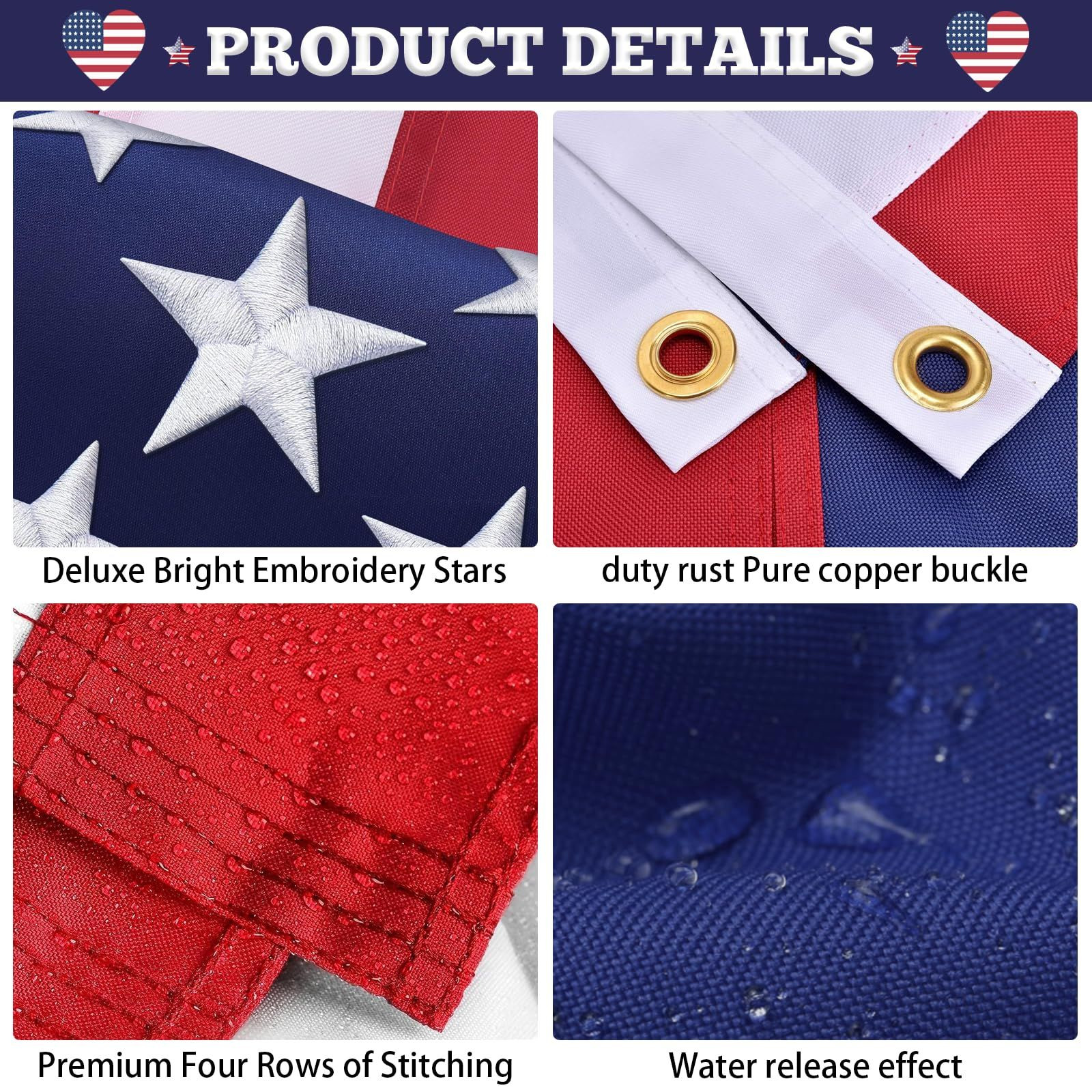 DERJLY American Flag 3×5 Ft Outdoor: All Weather High Blue, Red, White