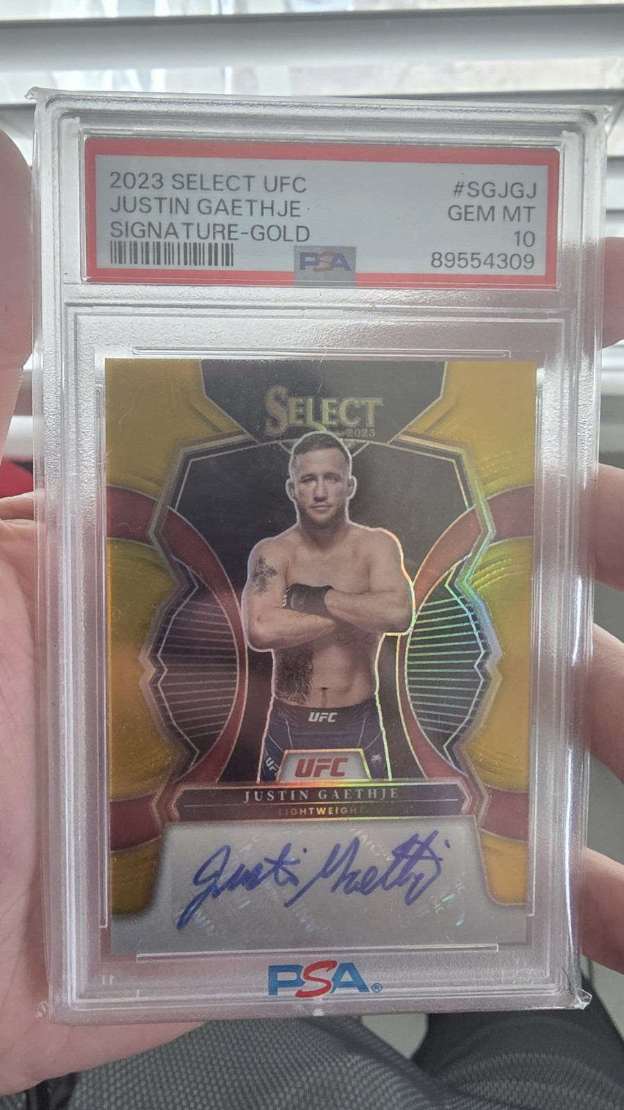 2023 Panini Select UFC Justin Gaethje Signatures Gold Auto /10 PSA 10 SG-JGJ