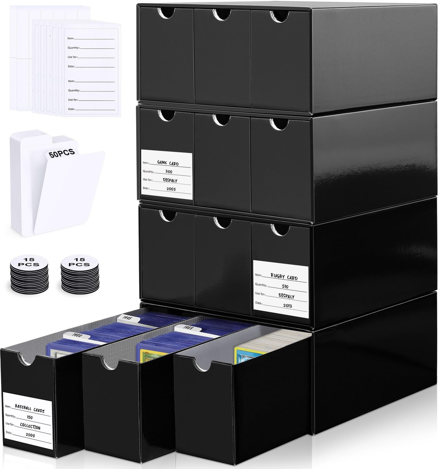 Leyzan Trading Card Storage Box 12 Drawers Cardboard Organizer with