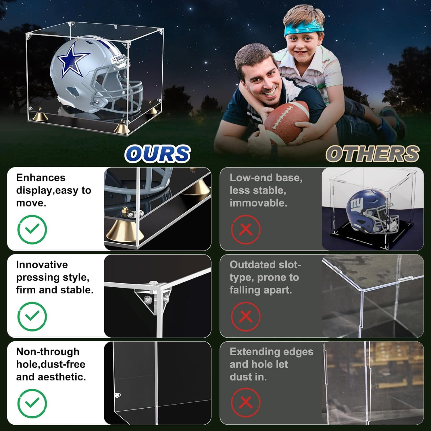 Football Helmet Display Case, Full Size Clear Acrylic Case Display for Football