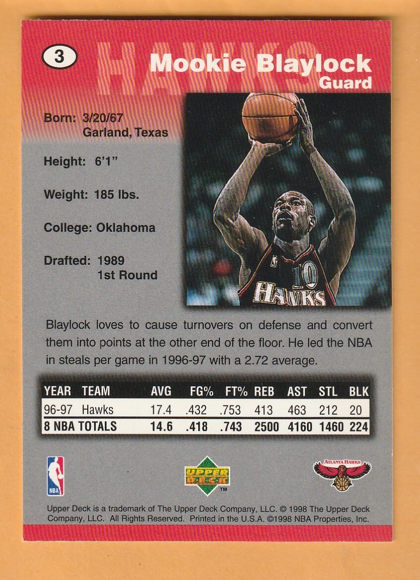 Mookie Blaylock Atlanta Hawks 1998-99 Kellogg’s NBA/WNBA #3 Oklahoma Sooners 12R