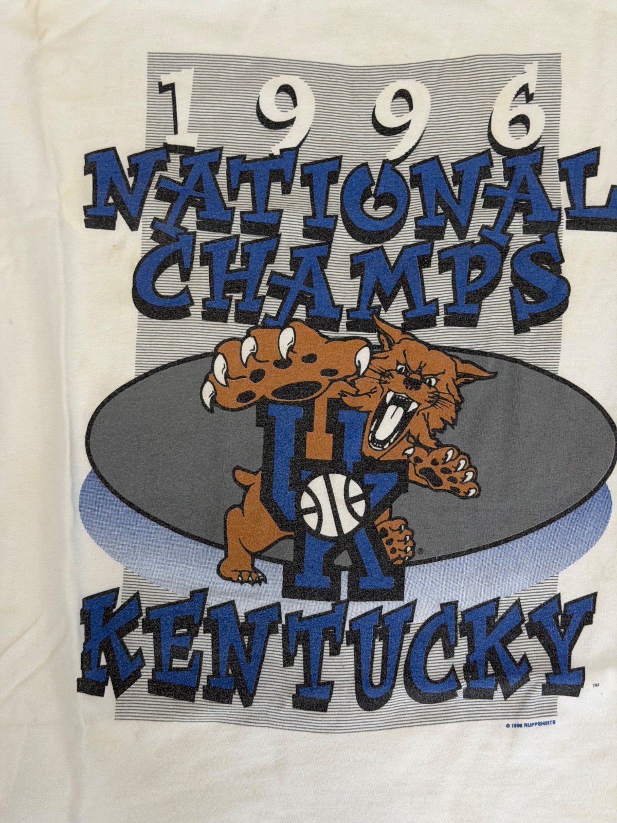 VINTAGE 90S UNIVERSITY OF KENTUCKY WILDCATS T-SHIRT L/XL RARE MENS WHITE